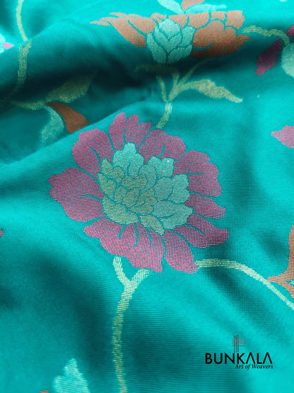 Aqua Blue Ektara Banarasi Jamdani Meenakari Weaved Silk Saree 