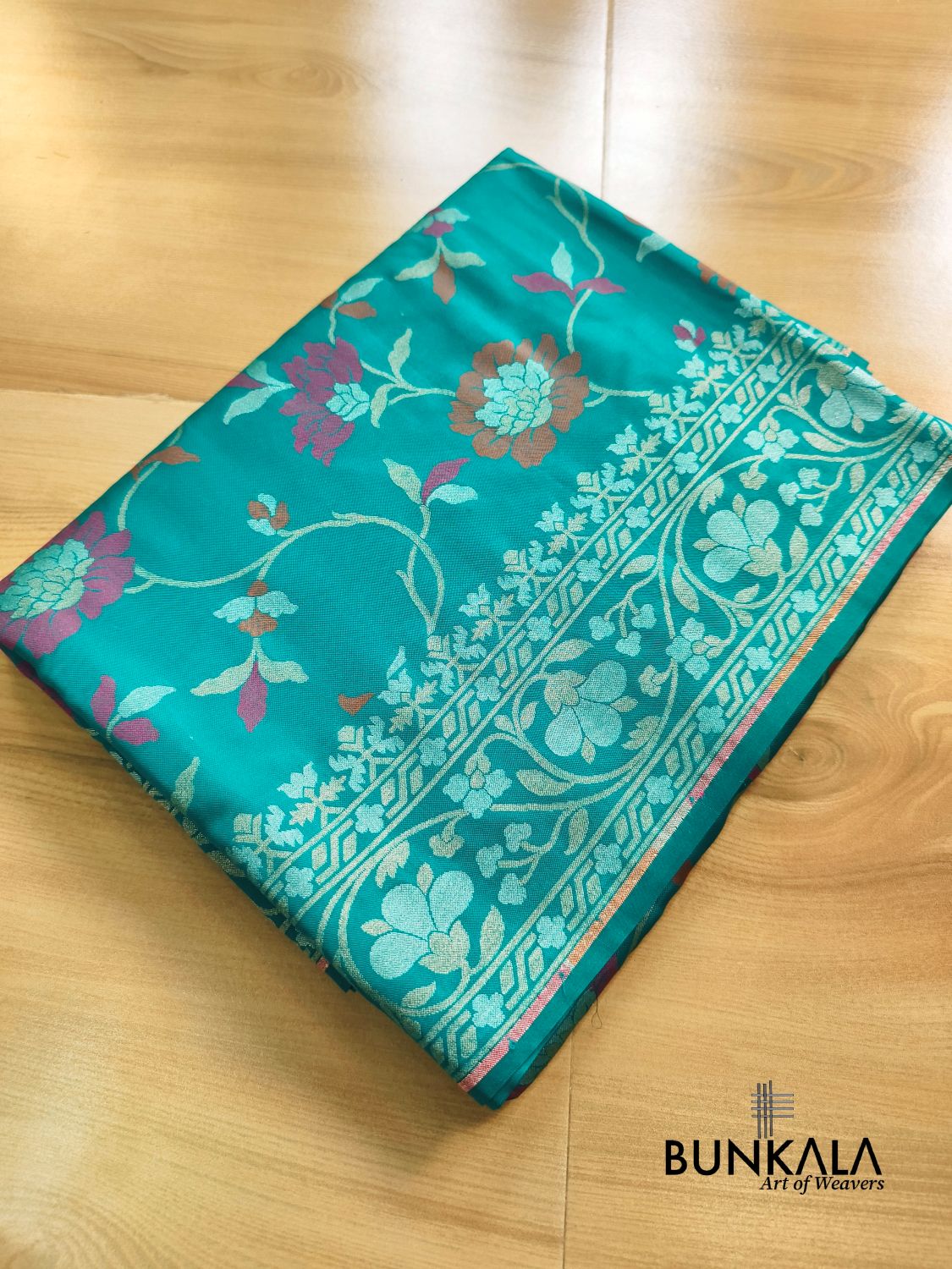 Aqua Blue Ektara Banarasi Jamdani Meenakari Weaved Silk Saree 