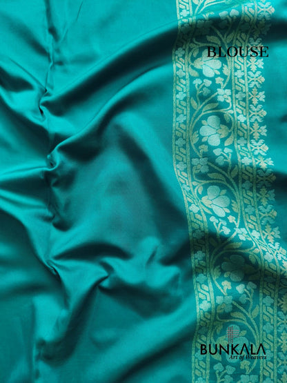 Aqua Blue Ektara Banarasi Jamdani Meenakari Weaved Silk Saree 