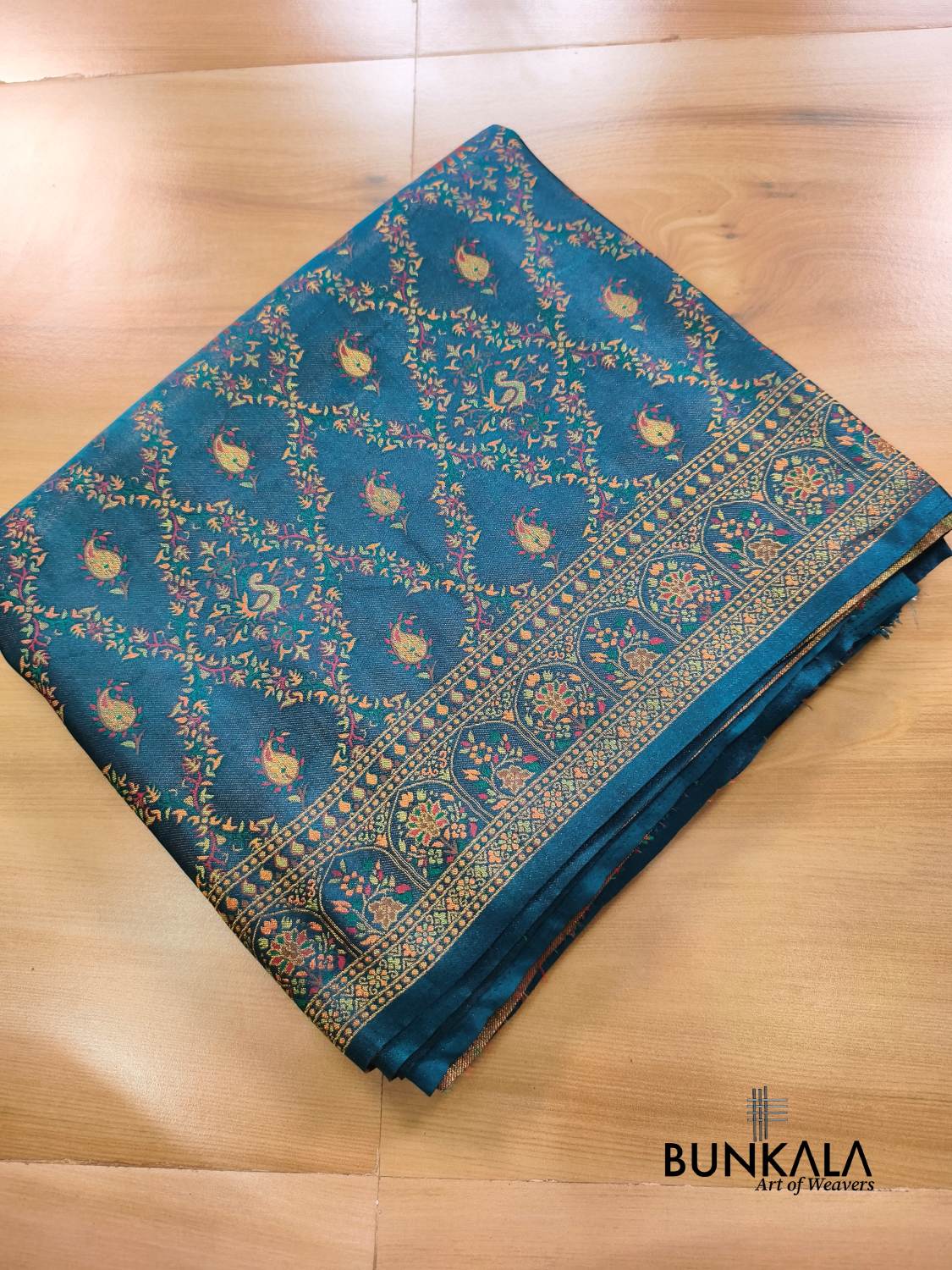 Aqua Blue Elephant and Peacock Banarasi Mashru Silk Saree