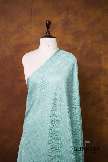 Aqua Blue Mashru Silk Brocade Resham Weaved Banarasi Dupatta