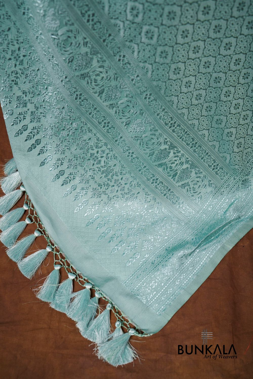 Aqua Blue Mashru Silk Brocade Resham Weaved Banarasi Dupatta
