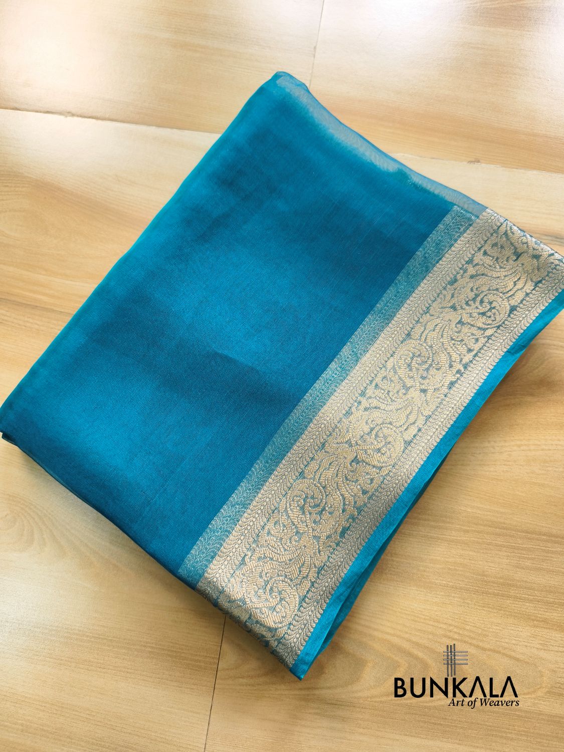 Aqua Blue Plain Handloom Banarasi Pure Tissue Silk Saree 