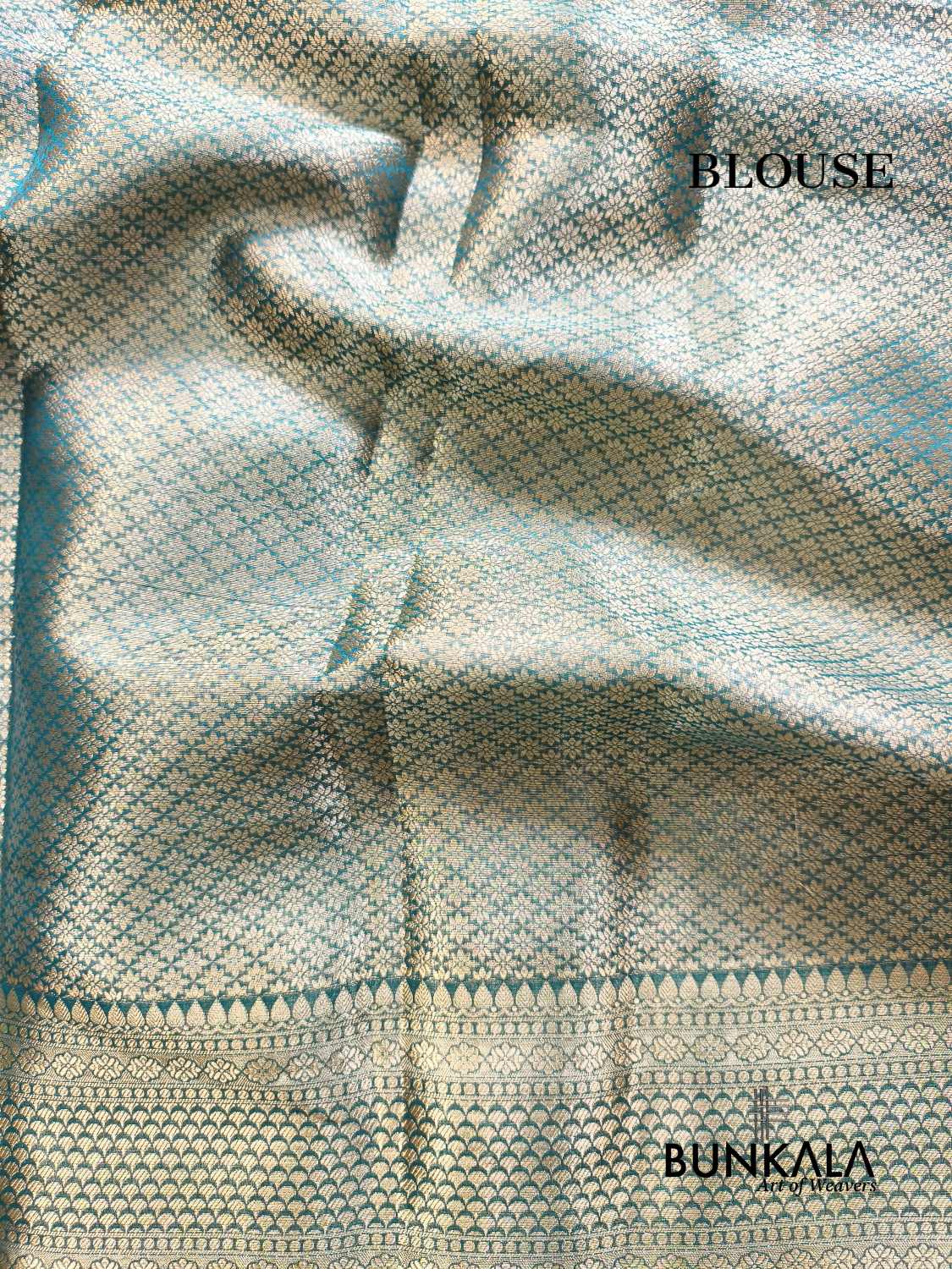 Aqua Blue Plain Handloom Banarasi Pure Tissue Silk Saree 