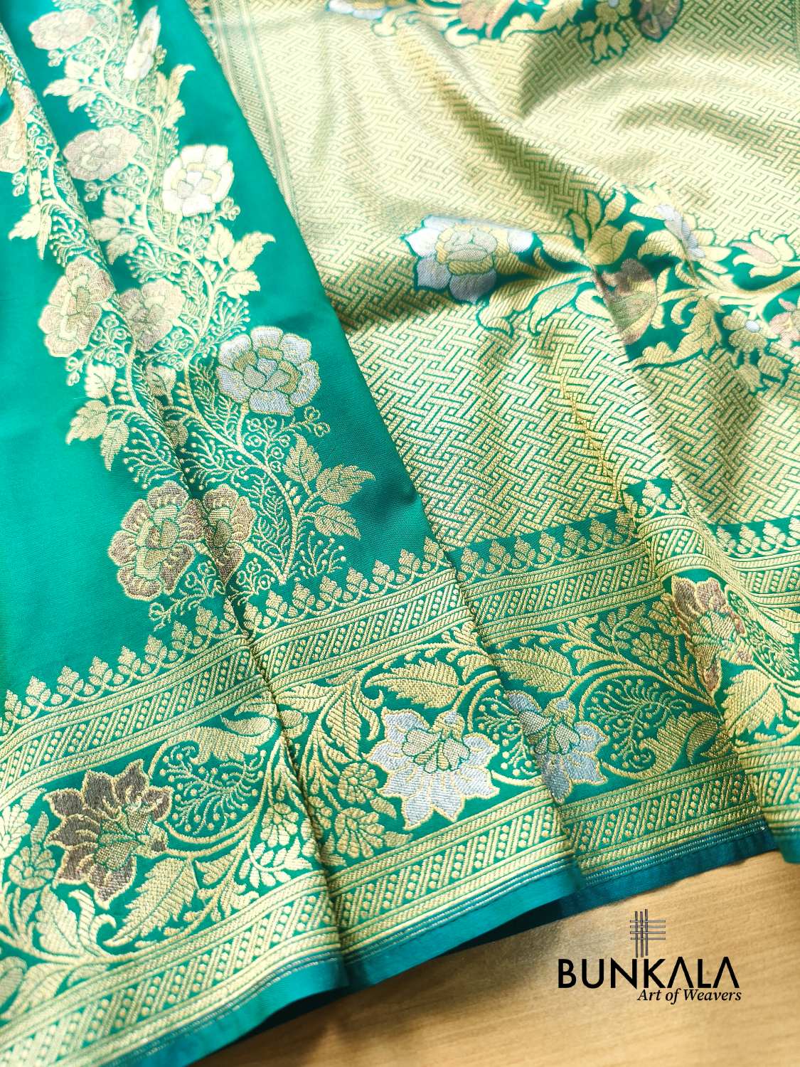 Aqua Blue Sona Rupa Meenakari Stripe Banarasi Silk Saree