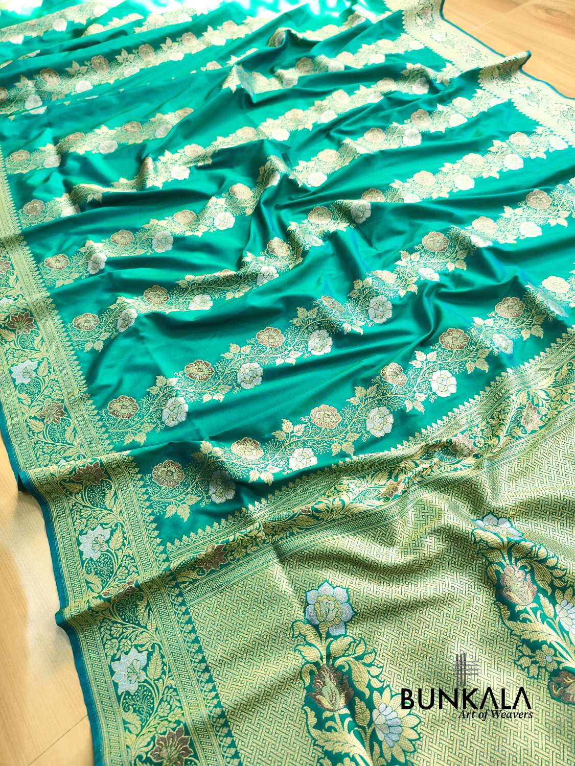 Aqua Blue Sona Rupa Meenakari Stripe Banarasi Silk Saree
