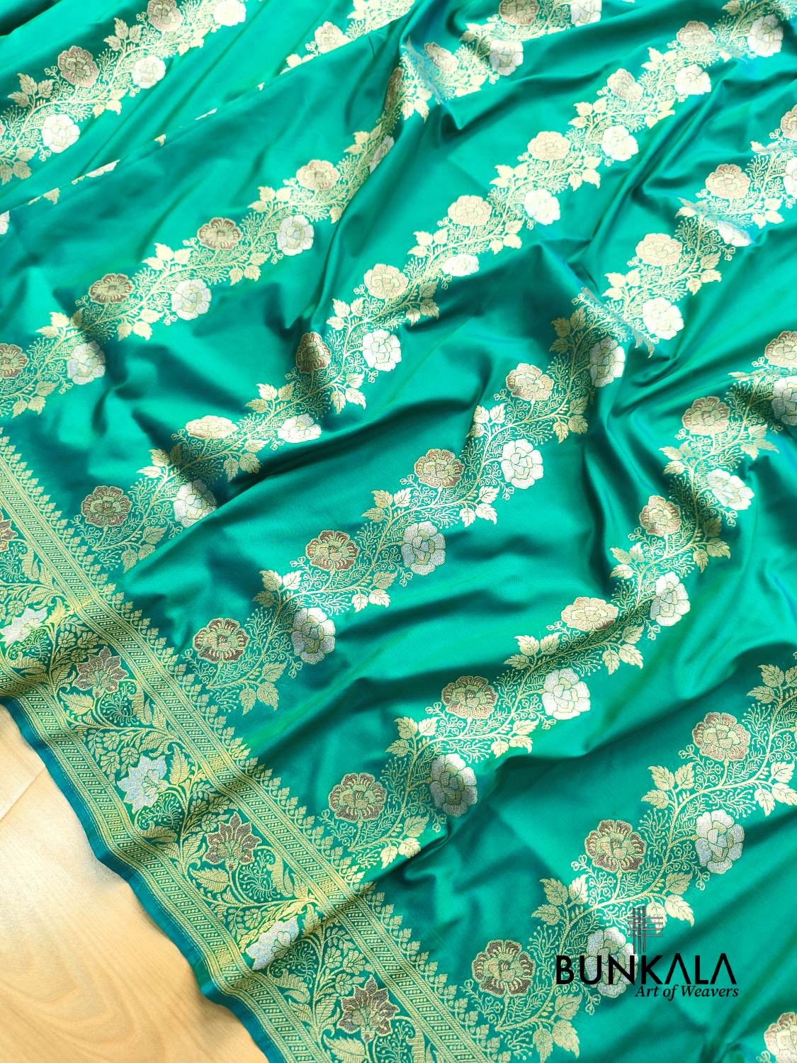 Aqua Blue Sona Rupa Meenakari Stripe Banarasi Silk Saree