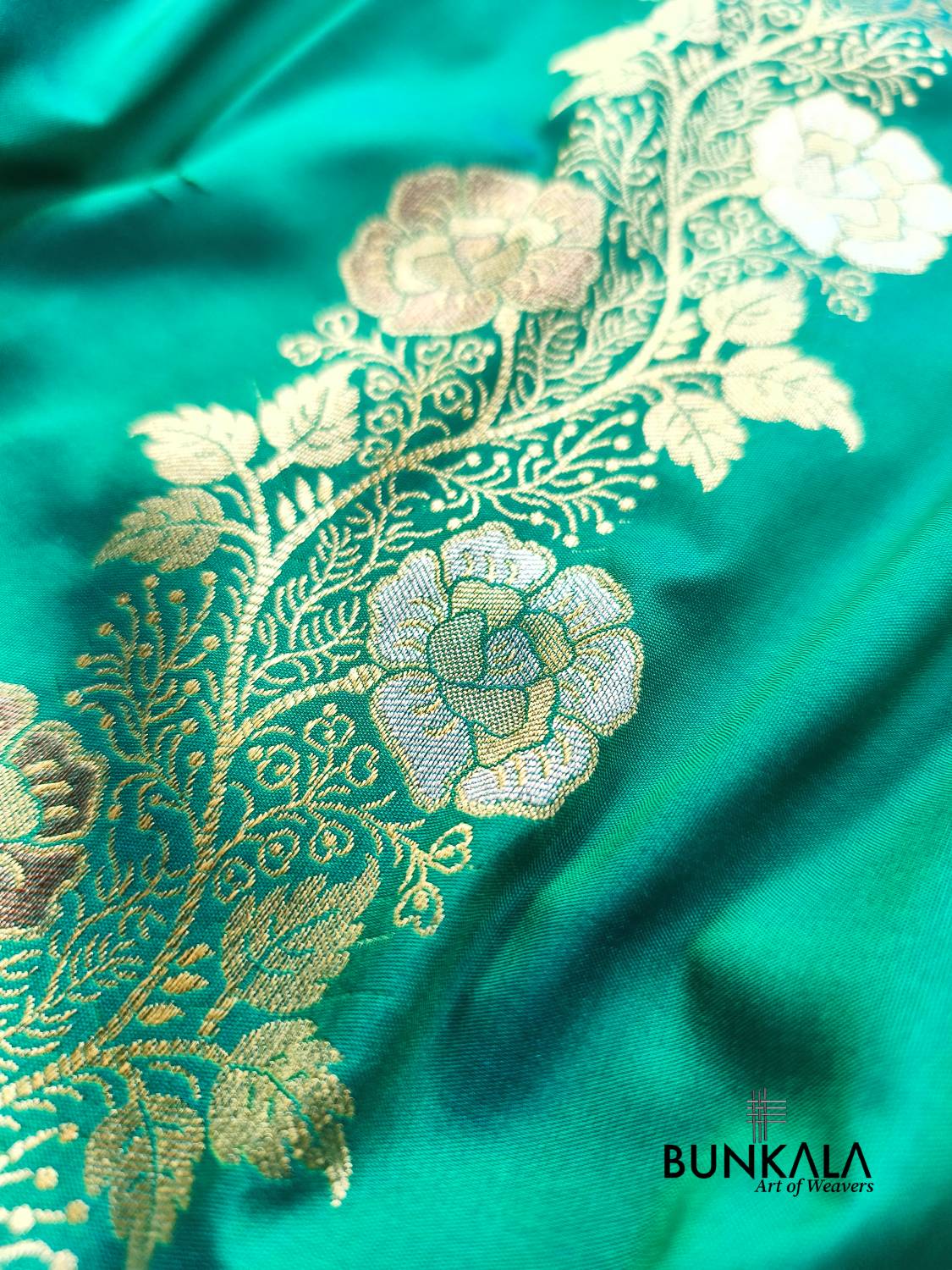 Aqua Blue Sona Rupa Meenakari Stripe Banarasi Silk Saree