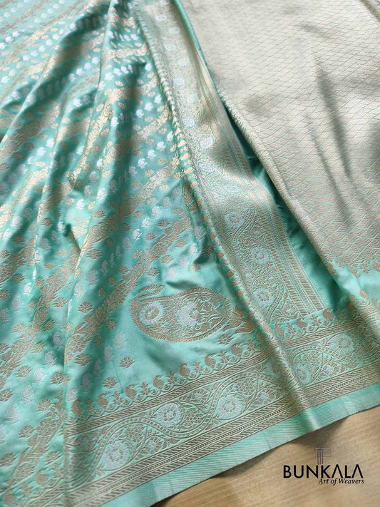 Aqua Blue Striped Sona Rupa Banarasi Silk Saree