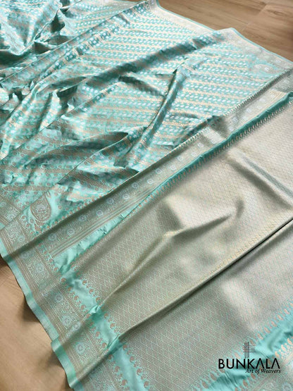 Aqua Blue Striped Sona Rupa Banarasi Silk Saree