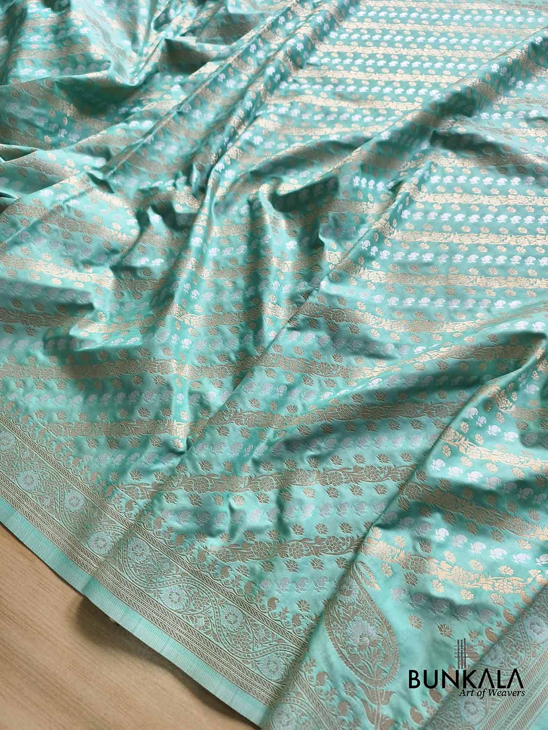 Aqua Blue Striped Sona Rupa Banarasi Silk Saree
