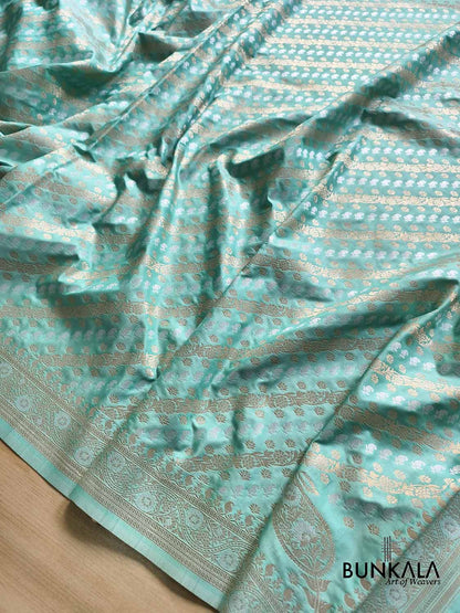 Aqua Blue Striped Sona Rupa Banarasi Silk Saree