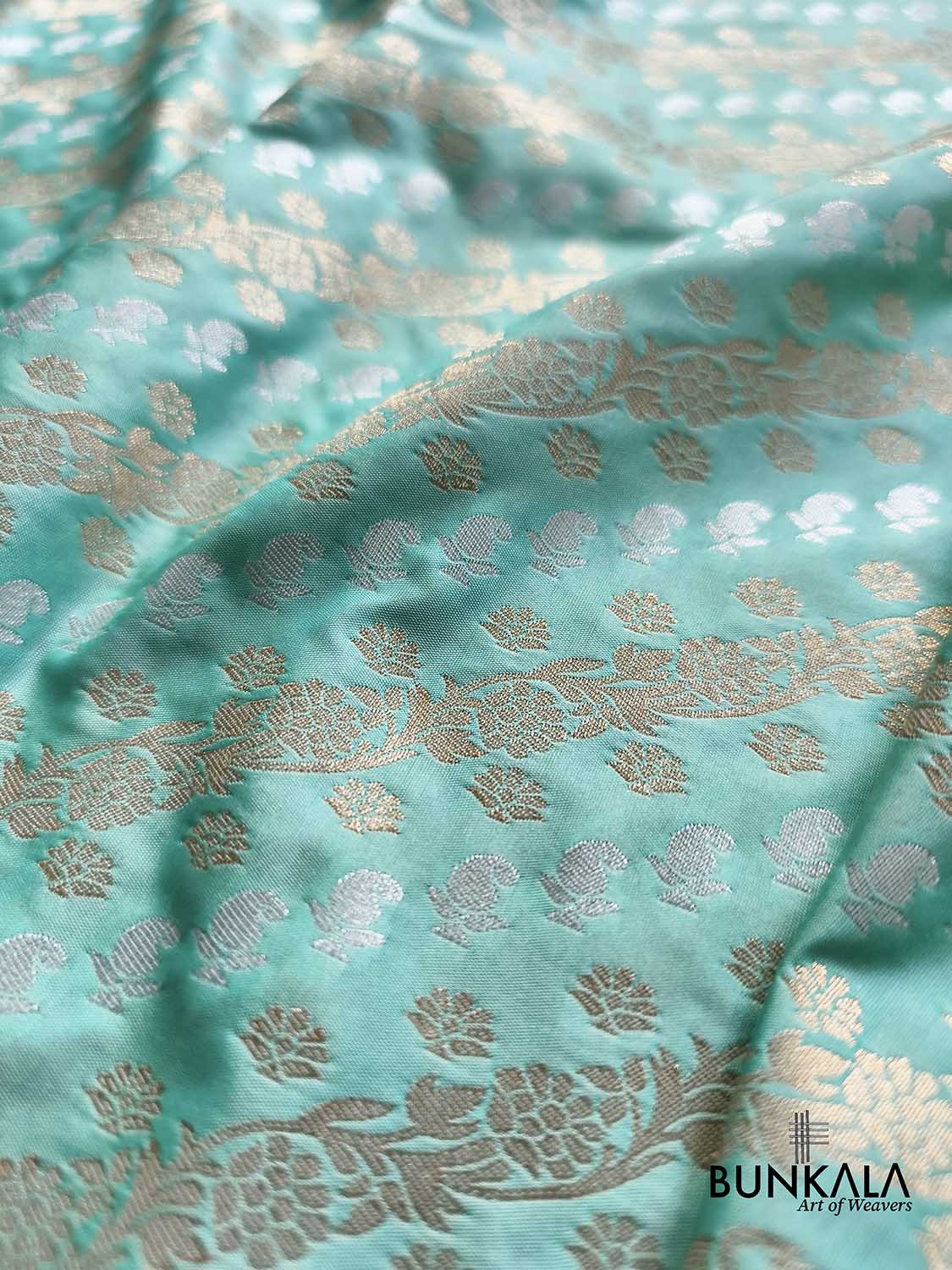 Aqua Blue Striped Sona Rupa Banarasi Silk Saree