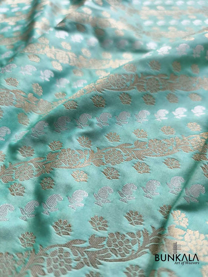 Aqua Blue Striped Sona Rupa Banarasi Silk Saree