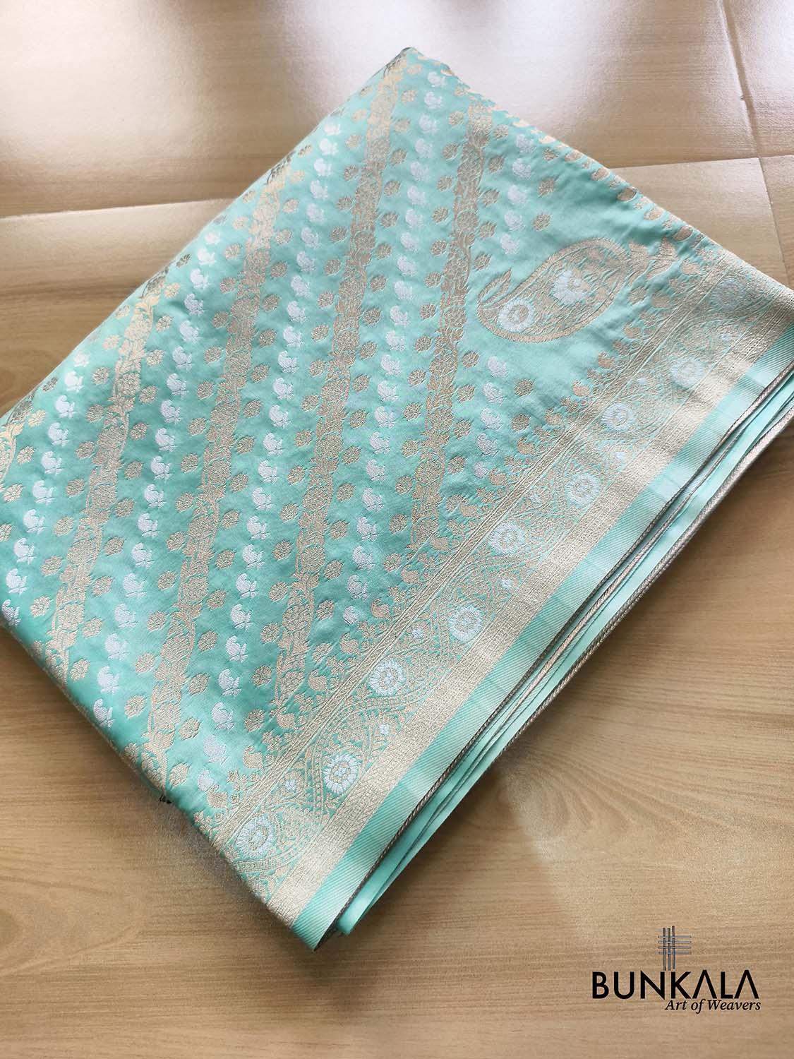 Aqua Blue Striped Sona Rupa Banarasi Silk Saree