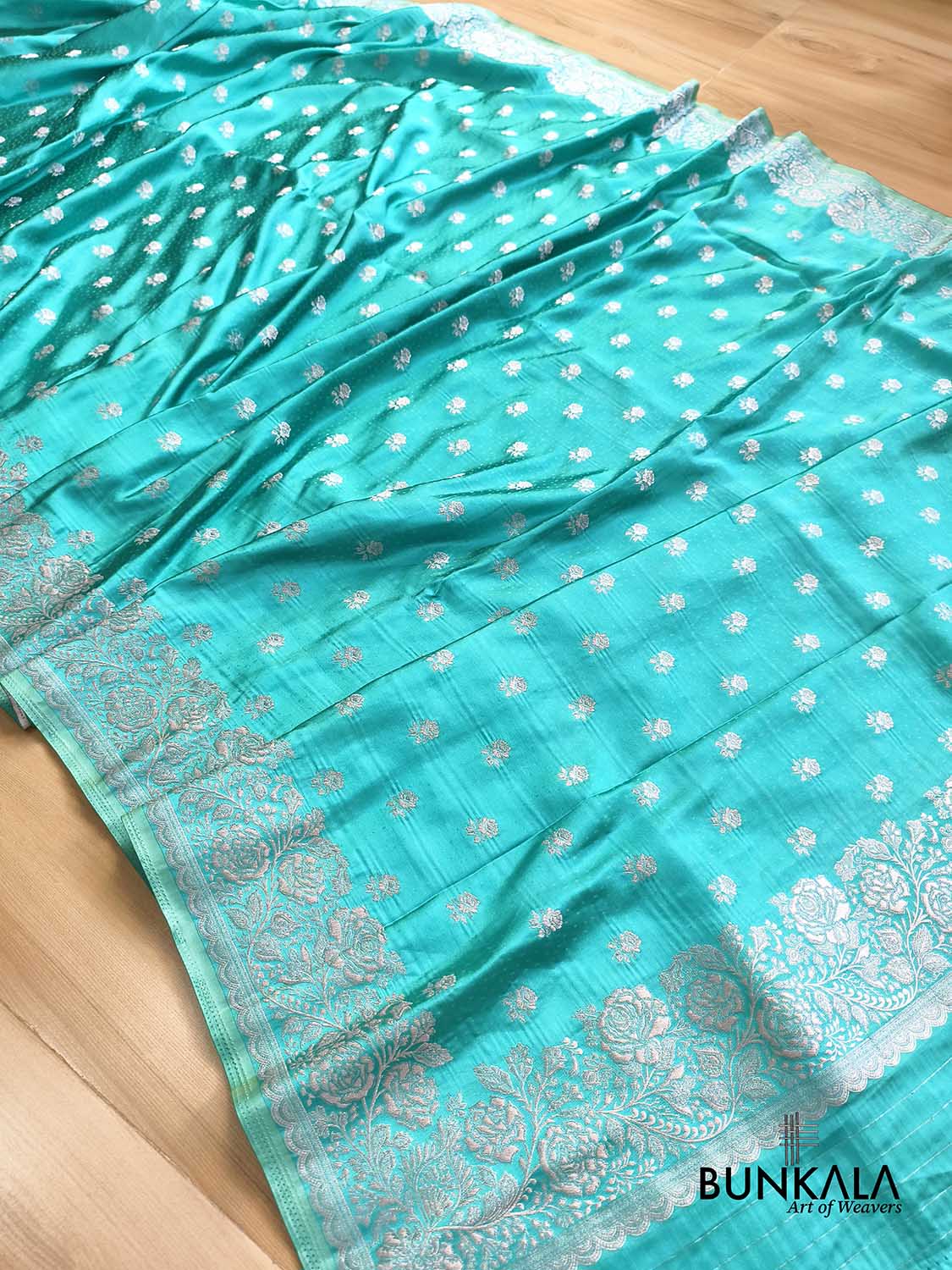 Aqua Blue Vintage Silver Zari Banarasi Mashru Silk Saree