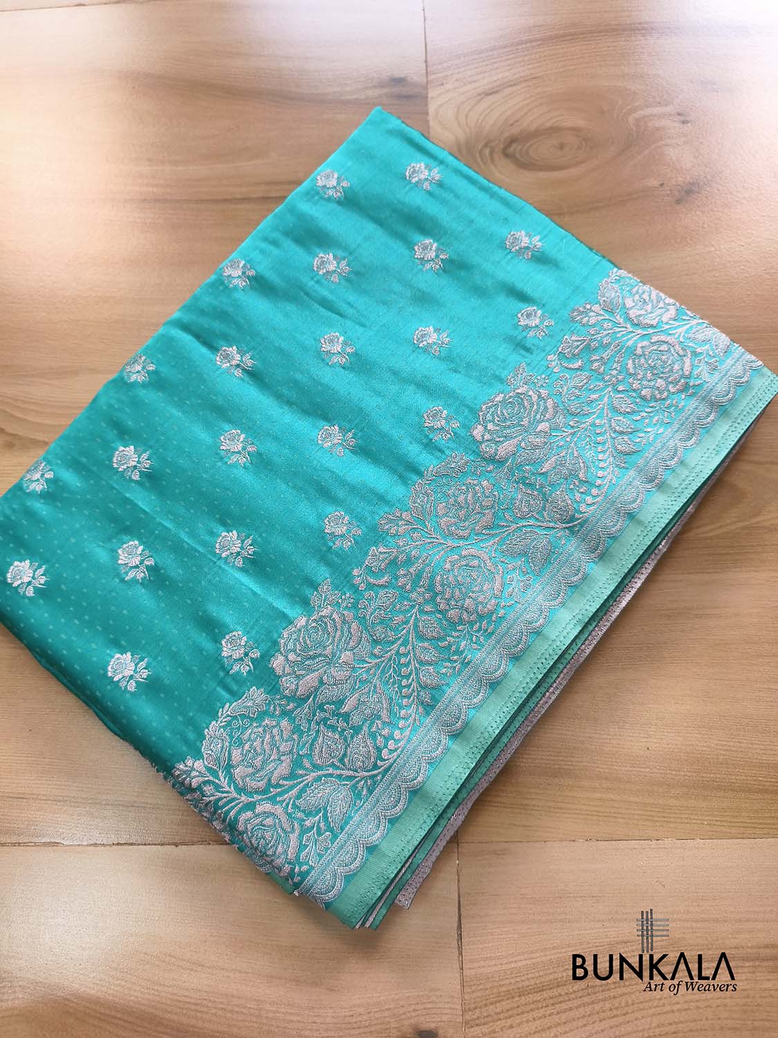 Aqua Blue Vintage Silver Zari Banarasi Mashru Silk Saree
