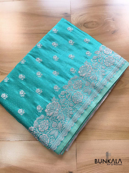 Aqua Blue Vintage Silver Zari Banarasi Mashru Silk Saree