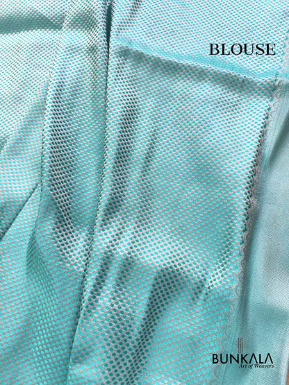 Aqua Blue Vintage Silver Zari Banarasi Mashru Silk Saree
