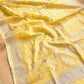 Sunshine Yellow Banarasi Organza Silver Zari Work Floral Design Embroidery Saree