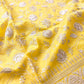 Sunshine Yellow Banarasi Organza Silver Zari Work Floral Design Embroidery Saree