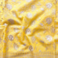 Sunshine Yellow Banarasi Organza Silver Zari Work Floral Design Embroidery Saree