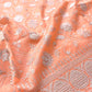 Peach Banarasi Organza Silver Zari Work Floral Design Embroidery Saree