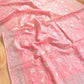 Pink Banarasi Organza Silver Zari Work Floral Design Embroidery Saree