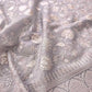 Grey Banarasi Organza Silver Zari Work Floral Design Embroidery Saree