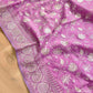 Lavender Banarasi Organza Silver Zari Work Floral Design Embroidery Saree