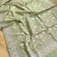 Green Banarasi Organza Silver Zari Work Floral Design Embroidery Saree