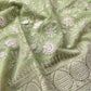 Green Banarasi Organza Silver Zari Work Floral Design Embroidery Saree