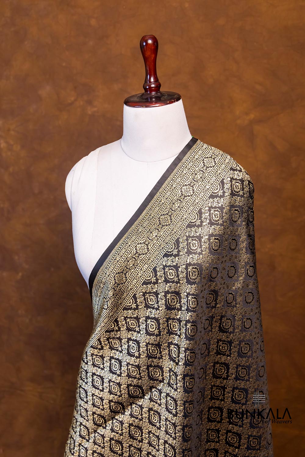 Glamourous Jet Black Mashru Silk Brocade Weaved Banarasi Dupatta