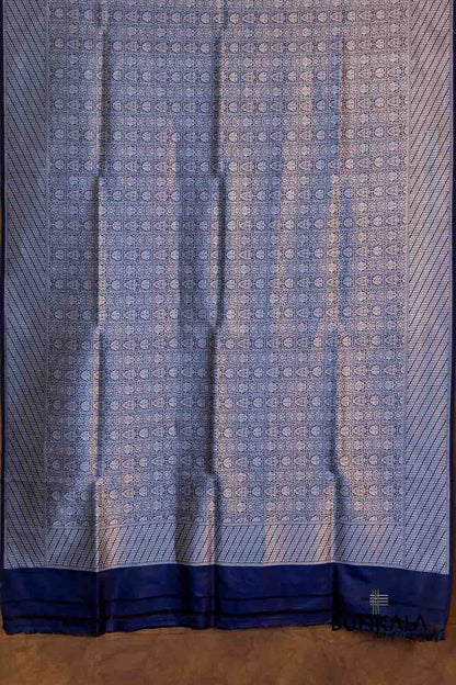 Navy Blue Pure Katan Silk Gold and Silver Zari Brocade Hand Weaved Banarasi Dupatta