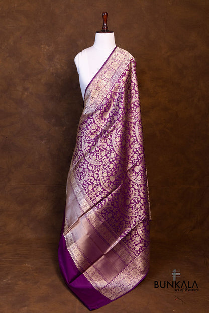 Purple Traditional Heritage Design Pure Katan Silk Handloom Meenakari Banarasi Dupatta