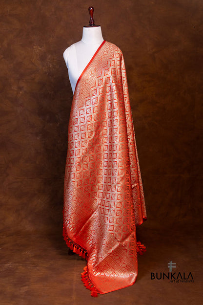 Warm Orange Mashru Silk Brocade Weaved Banarasi Dupatta