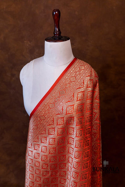 Warm Orange Mashru Silk Brocade Weaved Banarasi Dupatta