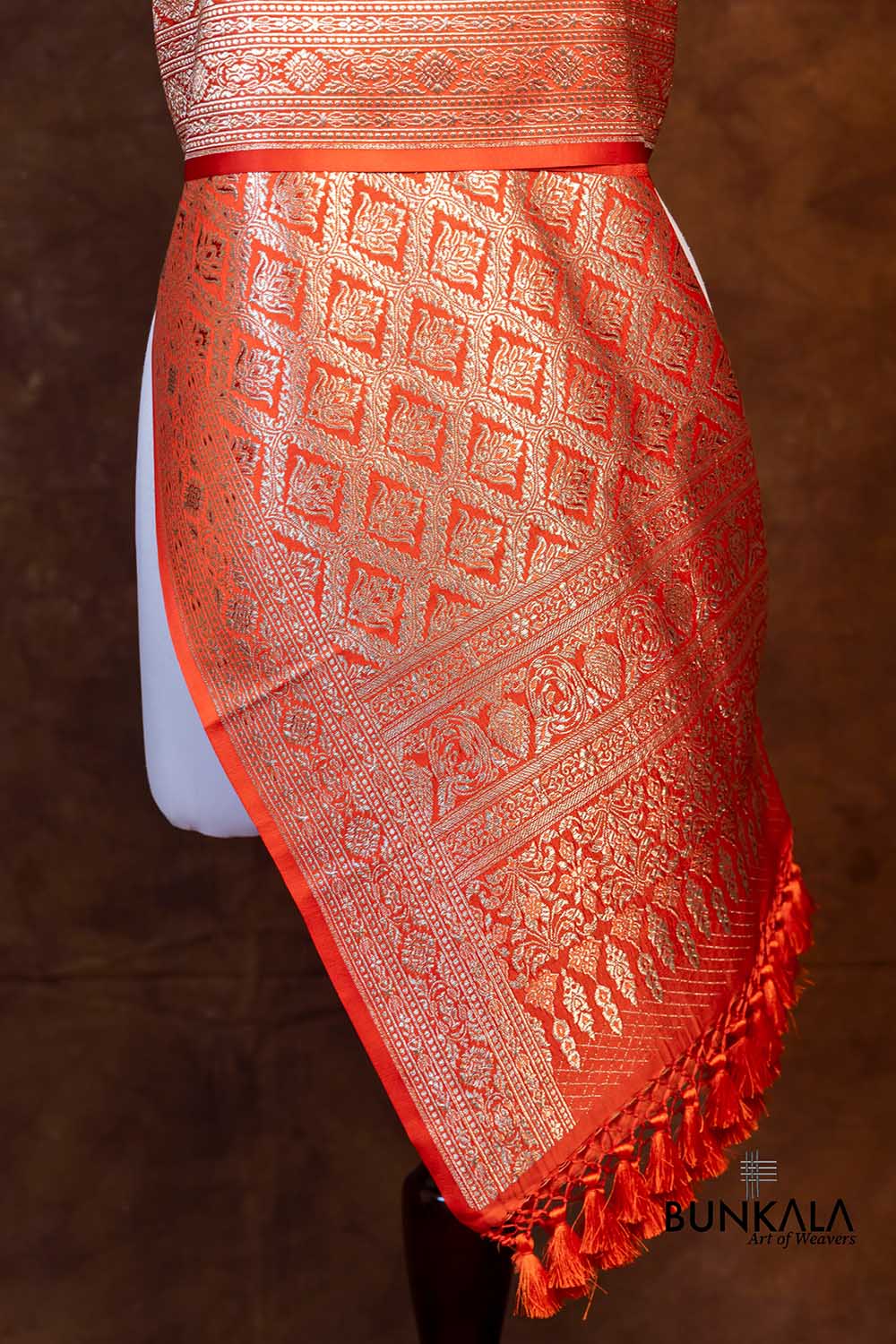 Warm Orange Mashru Silk Brocade Weaved Banarasi Dupatta