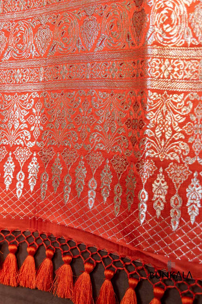 Warm Orange Mashru Silk Brocade Weaved Banarasi Dupatta
