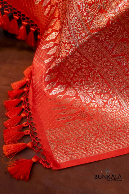 Warm Orange Mashru Silk Brocade Weaved Banarasi Dupatta