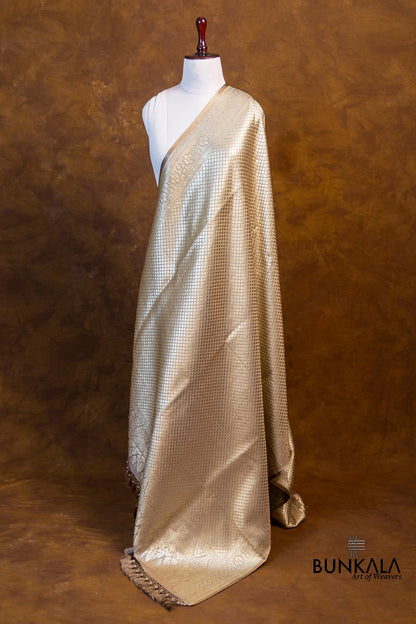 Ivory English Beige Mashru Silk Brocade Weaved Banarasi Dupatta