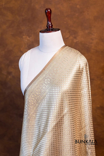 Ivory English Beige Mashru Silk Brocade Weaved Banarasi Dupatta