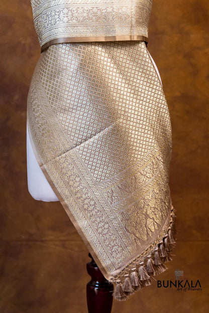 Ivory English Beige Mashru Silk Brocade Weaved Banarasi Dupatta