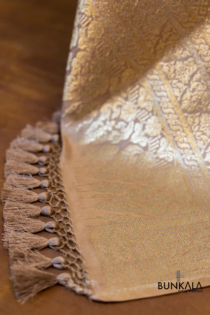 Ivory English Beige Mashru Silk Brocade Weaved Banarasi Dupatta