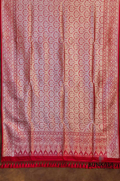 Bridal Rich Red Mashru Silk Brocade Weaved Big Border Banarasi Dupatta