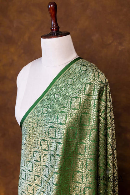 Forest Fusion Green Mashru Silk Brocade Weaved Banarasi Dupatta