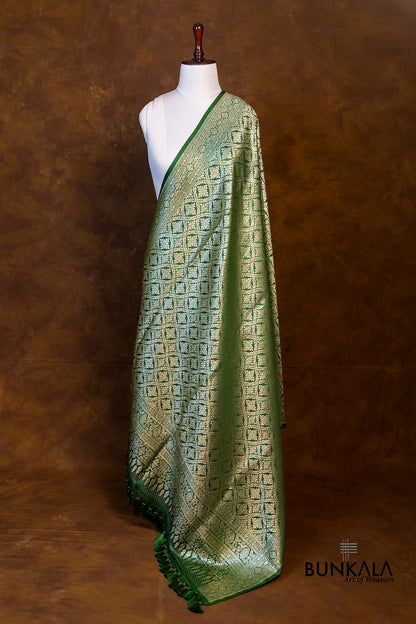 Forest Fusion Green Mashru Silk Brocade Weaved Banarasi Dupatta