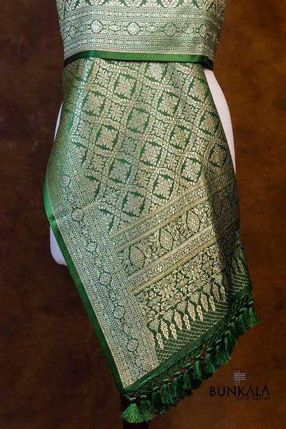 Forest Fusion Green Mashru Silk Brocade Weaved Banarasi Dupatta