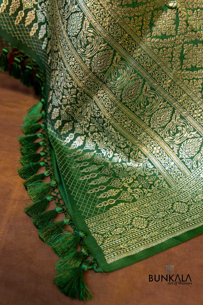 Forest Fusion Green Mashru Silk Brocade Weaved Banarasi Dupatta