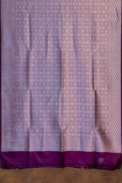 Plum Purple Pure Katan Silk Gold and Silver Zari Brocade Hand Weaved Banarasi Dupatta